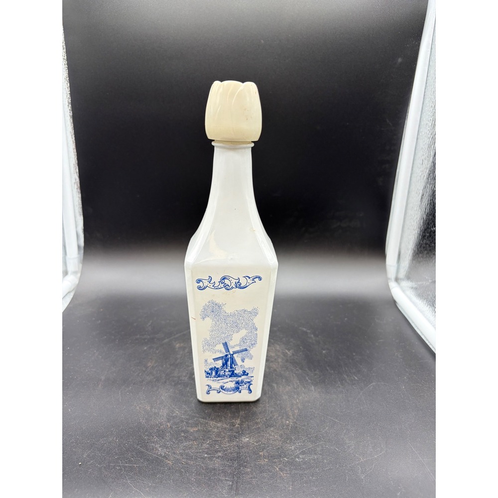 Vintage White & Blue Dutch Windmill Liqueur Decanter‎ Bottle With Tulip Cap